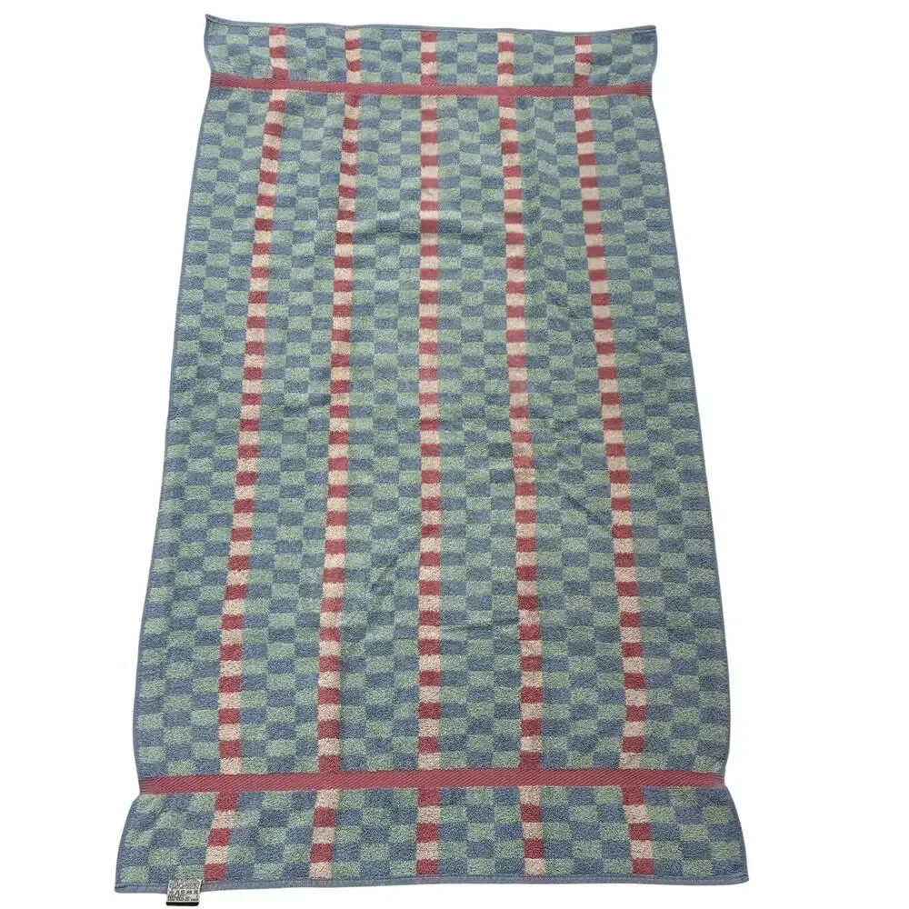 Vintage Elegance by Lady Pepperell Bath Towel Blue/Pink Checkerboard USA Cotton